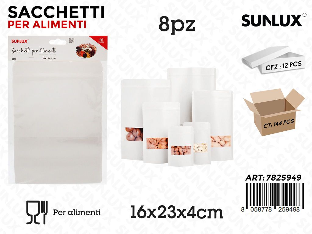 Sunlux Sacchetti Alimenti Carta 8PCS 16*23*4CM