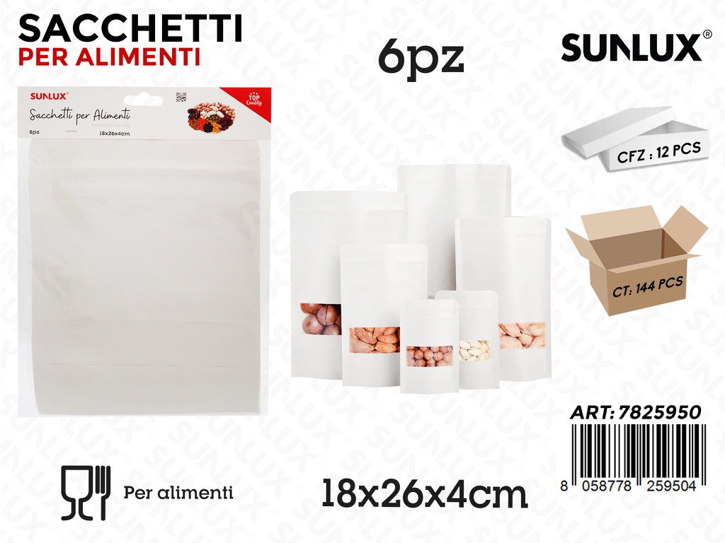 Sunlux Sacchetti Alimenti Carta 6PCS 18*26*4CM