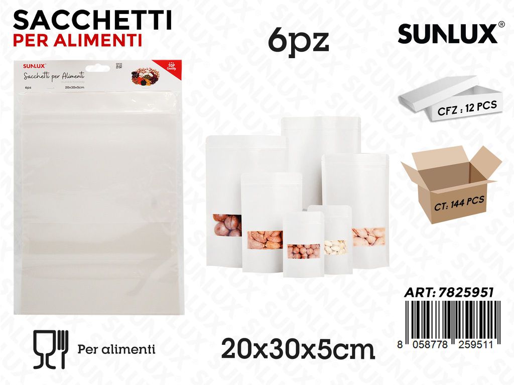 Sunlux Sacchetti Alimenti Carta 6PCS 20*30*5CM