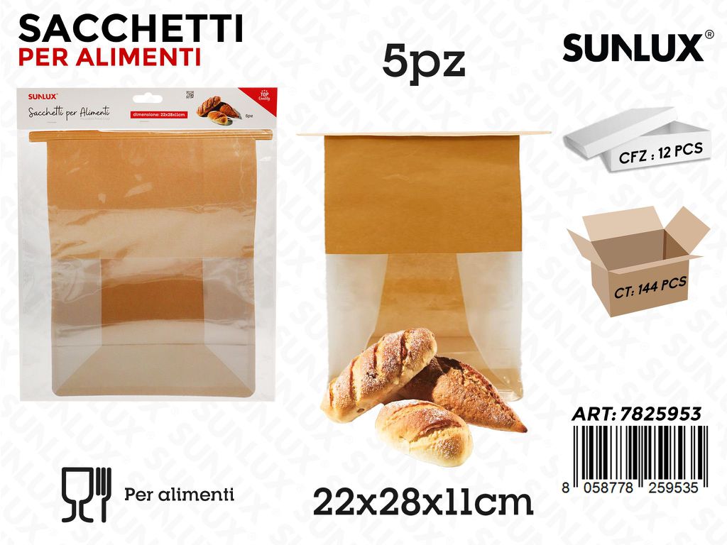 Sunlux Sacchetti Alimenti Carta 5PCS 22*18*11CM