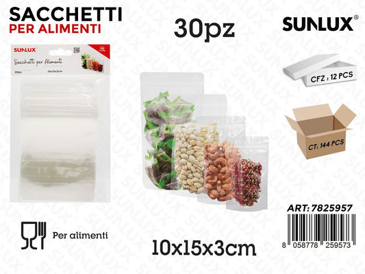 Sunlux Sacchetti per Alimenti Plast. 30PCS 10*15*3CM