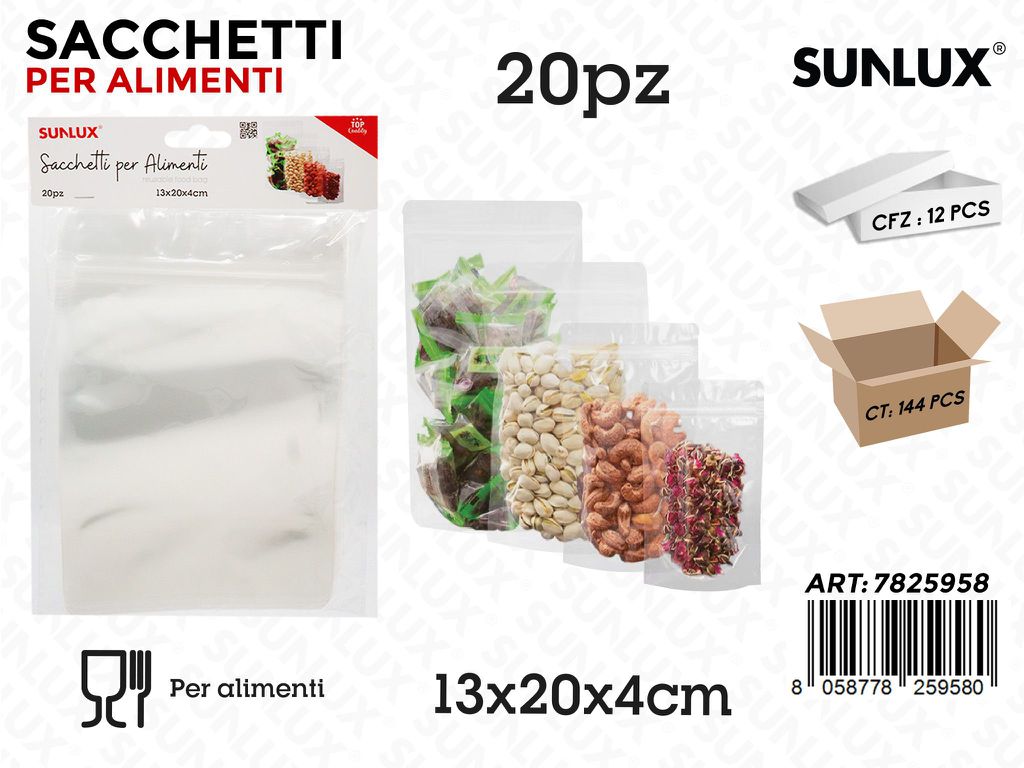 Sunlux Sacchetti per Alimenti Plast. 20PCS 13*20*4CM