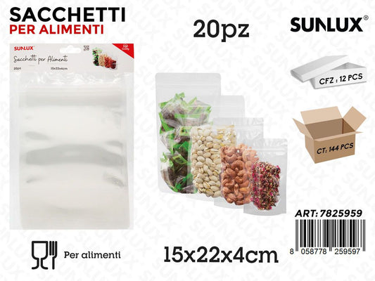 Sunlux Sacchetti per Alimenti Plast. 20PCS 15*22*4CM