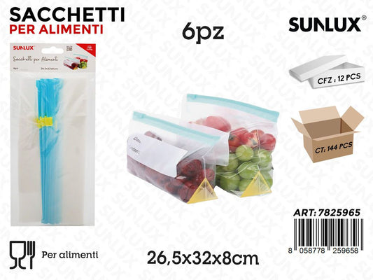 Sunlux Sacchetti per Alimenti Plast. 6PCS 26.5*32*8M
