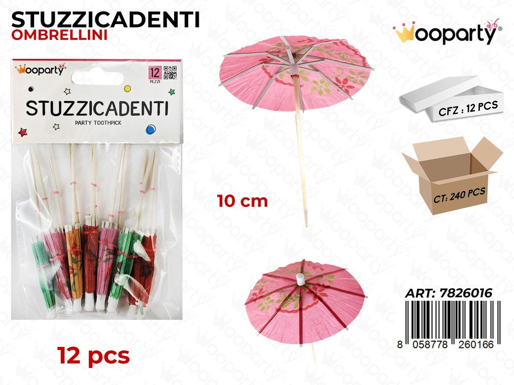 STUZZICADENTI OMBRELLINO COL. ASS. 12PCS 10CM /PZ DA 12**