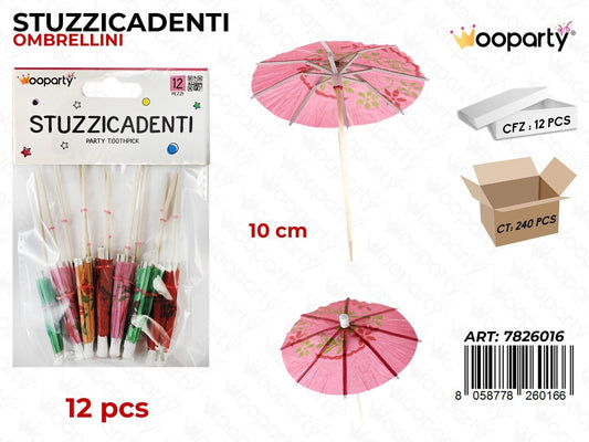 STUZZICADENTI OMBRELLINO COL. ASS. 12PCS 10CM /PZ DA 12**