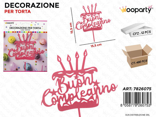DEC. PER TORTA BUON COMPL. ROSA 15.5CM /PZ DA 12**