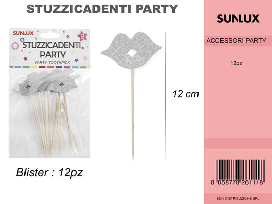 STUZZICADENTI PARTY BOCCA ARGENTATO 12PC-12CM /PZ DA 12**