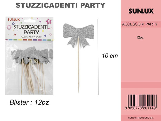 STUZZICADENTI PARTY FIOCCO ARGENTATO 12PC-10CM /PZ DA 12**