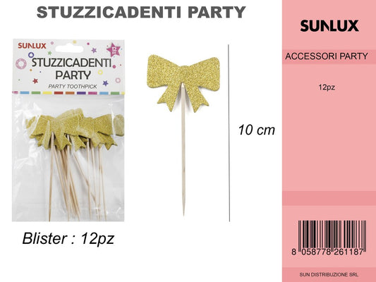 STUZZICADENTI PARTY FIOCCO ORO 12PC-10CM /PZ DA 12**
