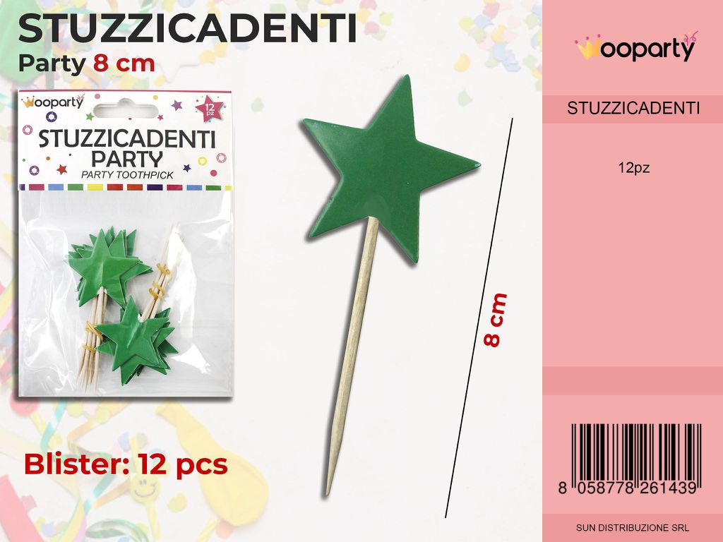 STUZZICADENTI PARTY STELLA 12PC- 8CM /PZ DA 12**