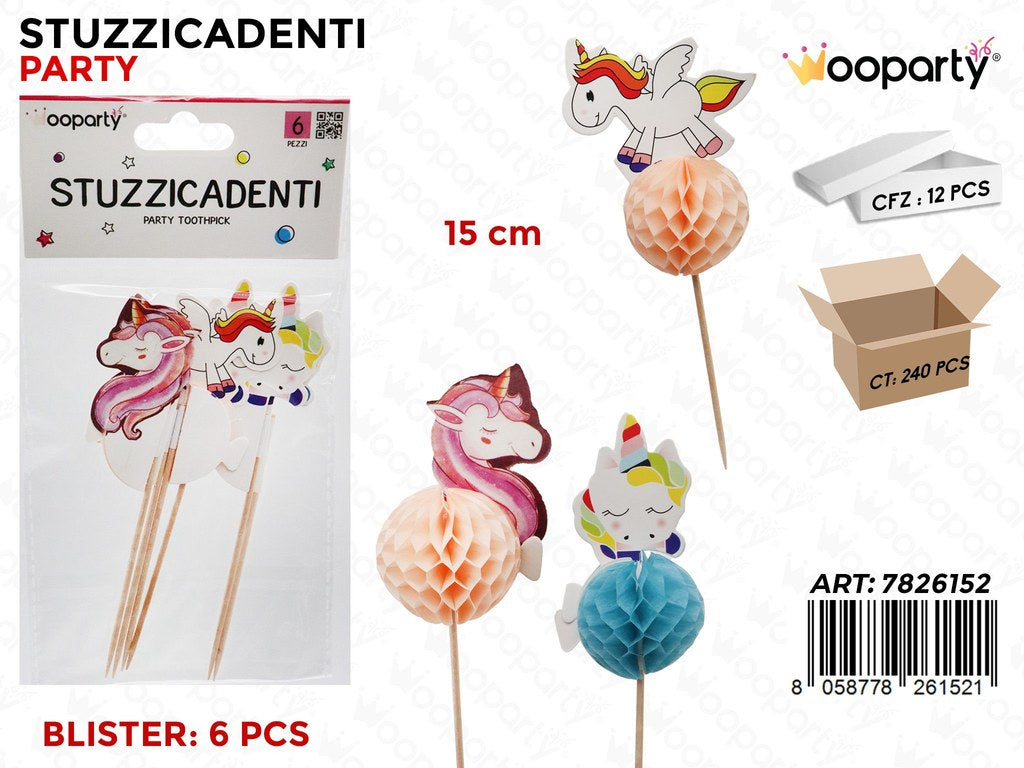 STUZZICADENTI PARTY UNICORNO 6PCS 15CM /PZ DA 12**