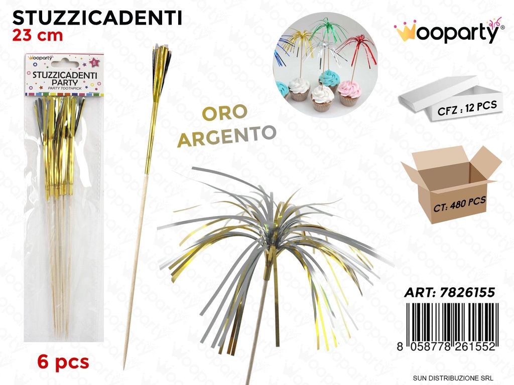 STUZZICADENTI PARTY ORO-ARG. 6PCS 23CM /PZ DA 12**