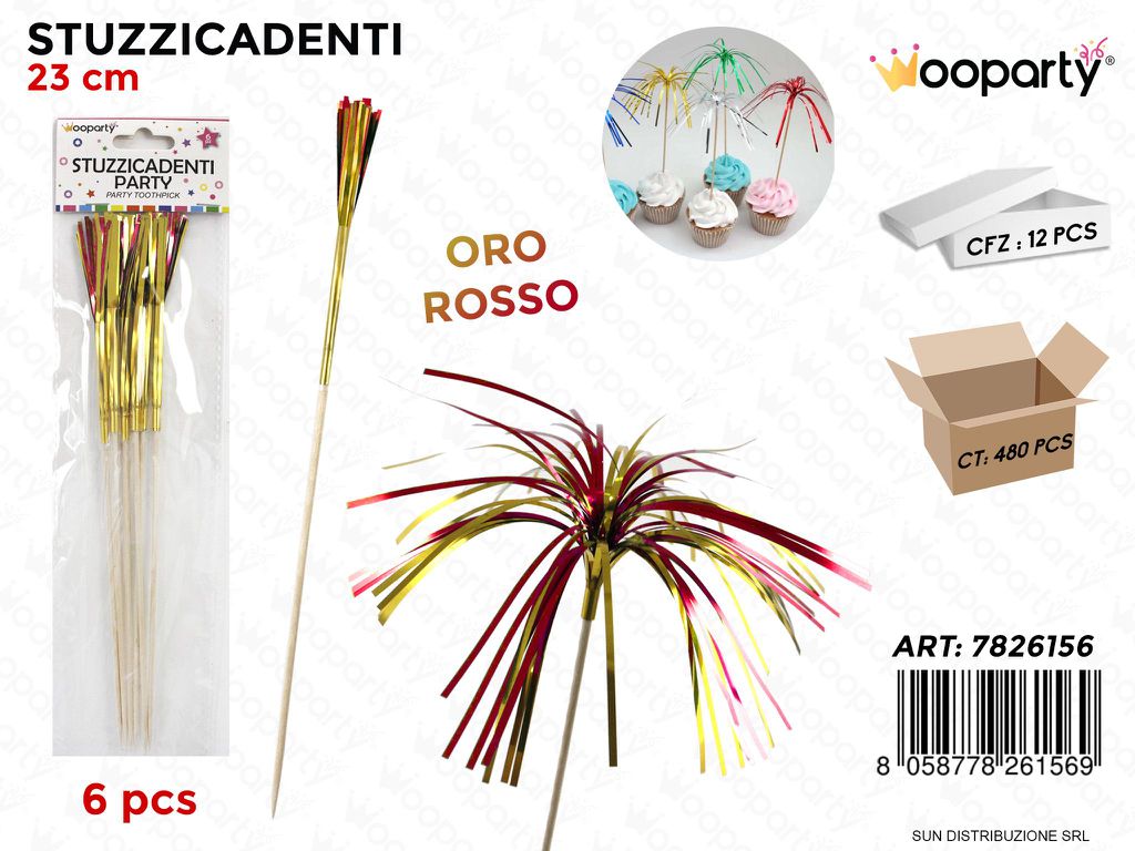 STUZZICADENTI PARTY ORO-ROSSO 6PCS 23CM /PZ DA 12**