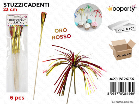 STUZZICADENTI PARTY ORO-ROSSO 6PCS 23CM /PZ DA 12**