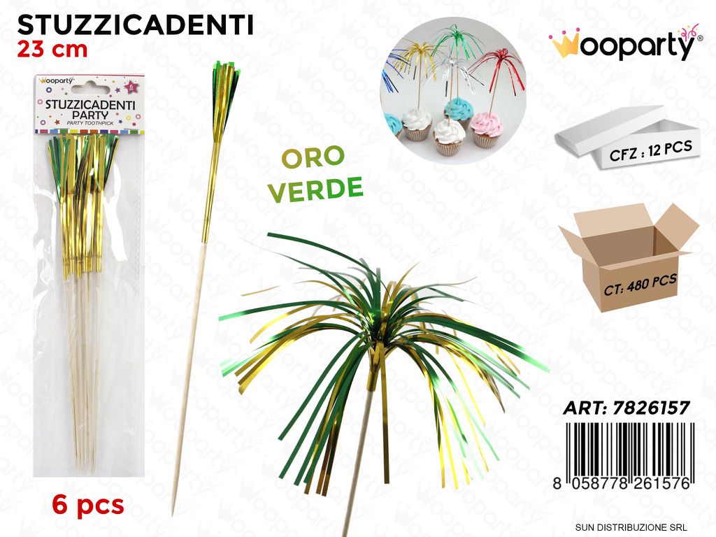 STUZZICADENTI PARTY ORO-VER. 6PCS 23CM /PZ DA 12**