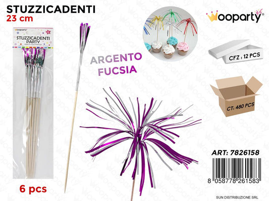 STUZZICADENTI PARTY FUCSIA-ARG. 6PCS 23CM /PZ DA 12**