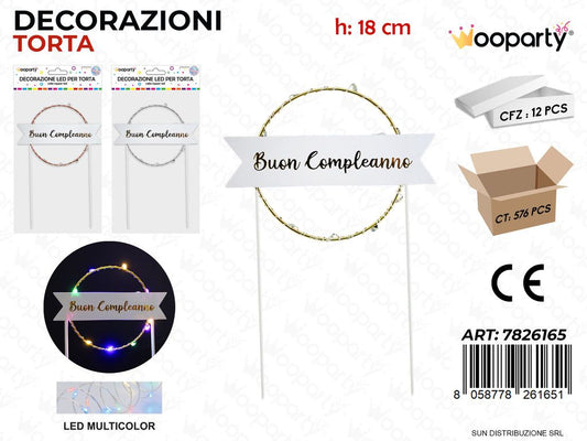 DEC. TORTA C/ LED MULTICOLOR B. COMPL. 18CM /PZ DA 12**