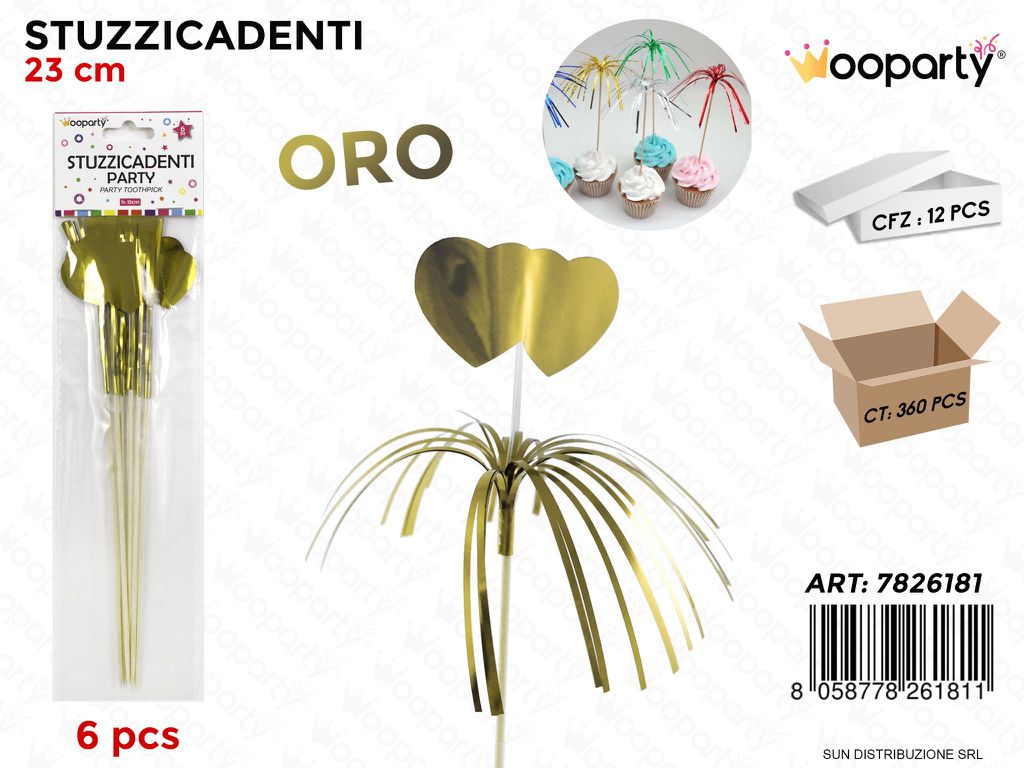 STUZZICADENTI CUORE ORO METAL 6PCS 23CM /PZ DA 12**