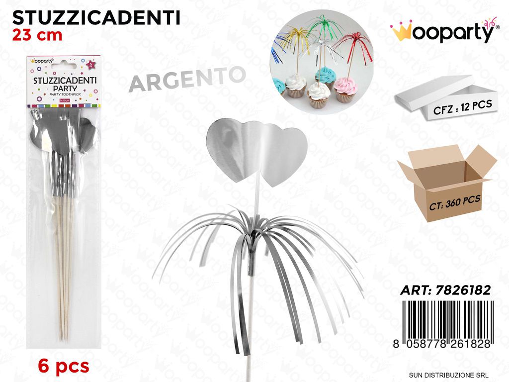 STUZZICADENTI CUORE ARG. METAL 6PCS 23CM /PZ DA 12**