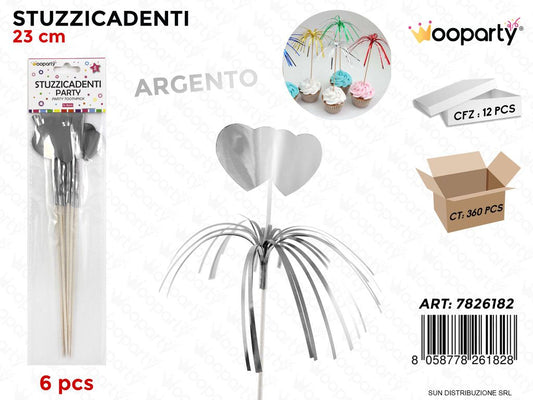 STUZZICADENTI CUORE ARG. METAL 6PCS 23CM /PZ DA 12**