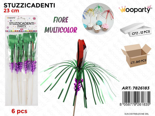 STUZZICADENTI FIORE MULTICOL. 6PCS 23CM /PZ DA 12**