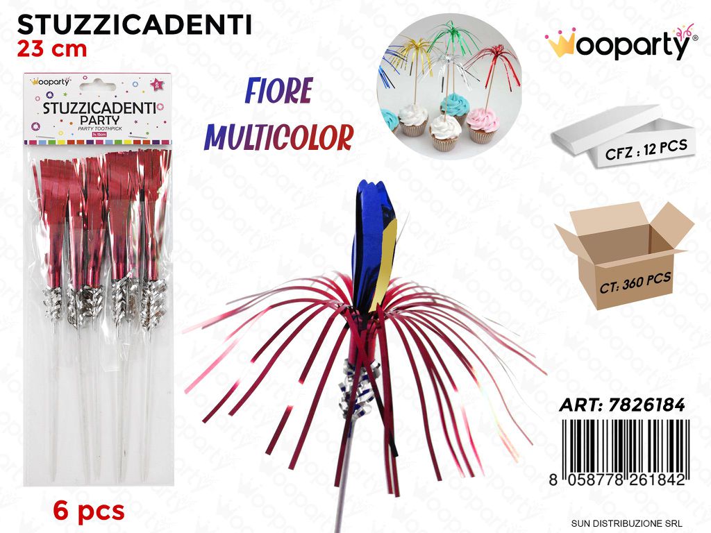 STUZZICADENTI FIORE MULTICOL. 6PCS 23CM /PZ DA 12**