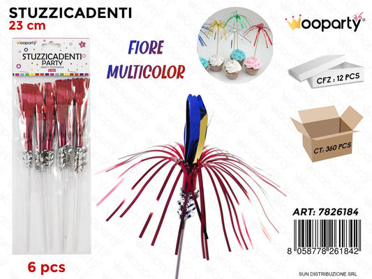 STUZZICADENTI FIORE MULTICOL. 6PCS 23CM /PZ DA 12**