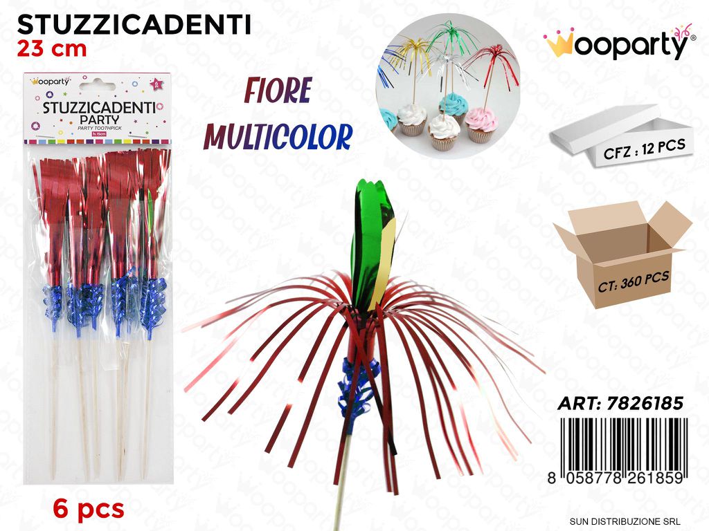 STUZZICADENTI FIORE MULTICOL. 6PCS 23CM /PZ DA 12**