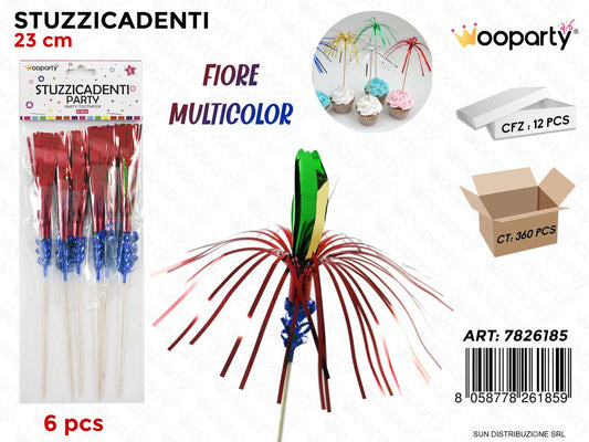 STUZZICADENTI FIORE MULTICOL. 6PCS 23CM /PZ DA 12**