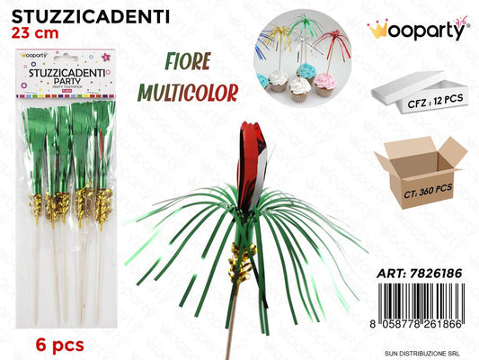 STUZZICADENTI FIORE MULTICOL. 6PCS 23CM /PZ DA 12**