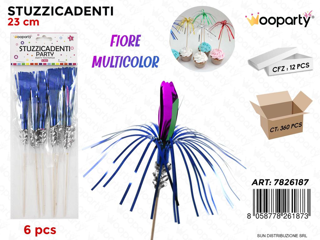 STUZZICADENTI FIORE MULTICOL. 6PCS 23CM /PZ DA 12**
