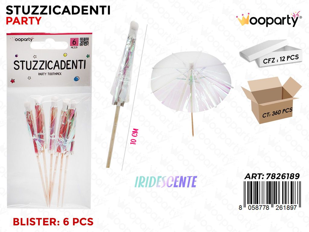 STUZZICADENTI OMBRELLINI IRIDES. 6PCS 10CM /PZ DA 12**