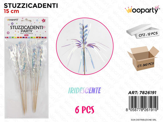 STUZZICADENTI PARTY IRIDES. 6PCS 15CM /PZ DA 12**