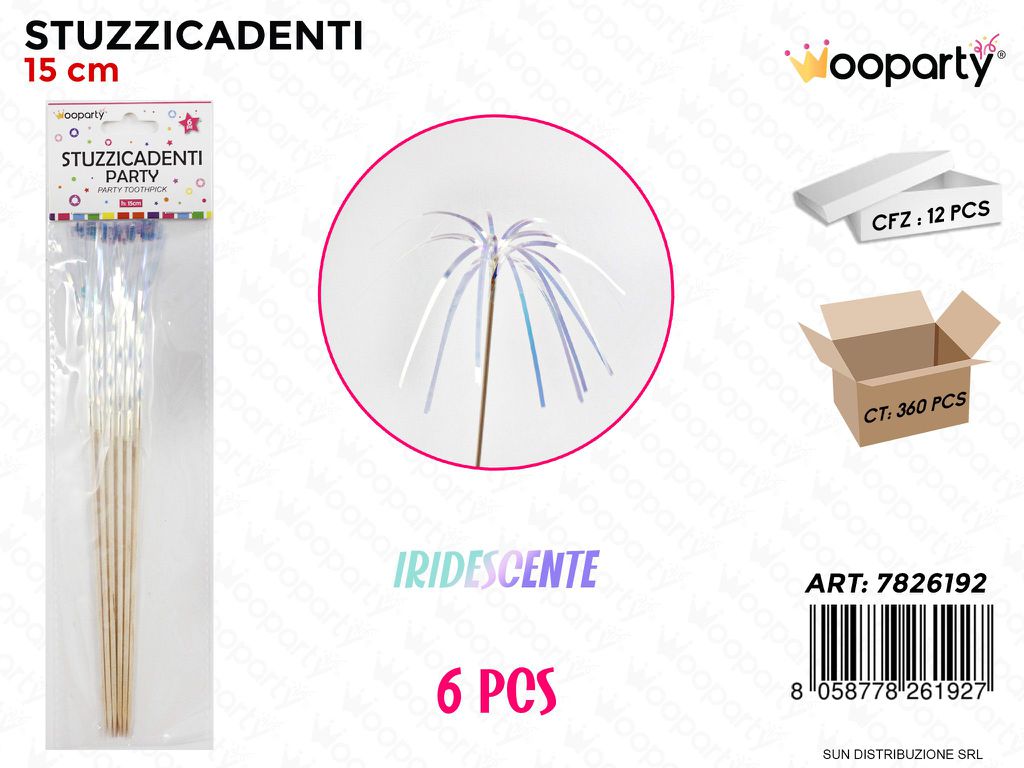 STUZZICADENTI PARTY IRIDES. 6PCS 15CM /PZ DA 12**