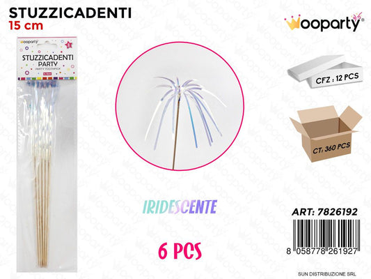 STUZZICADENTI PARTY IRIDES. 6PCS 15CM /PZ DA 12**