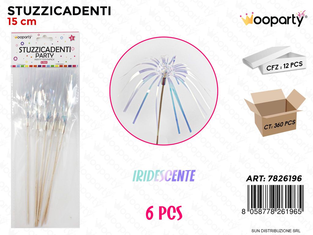 STUZZICADENTI PARTY IRIDES. 6PCS 15CM /PZ DA 12**