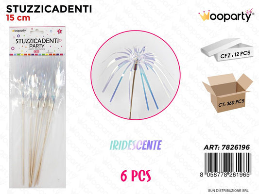 STUZZICADENTI PARTY IRIDES. 6PCS 15CM /PZ DA 12**