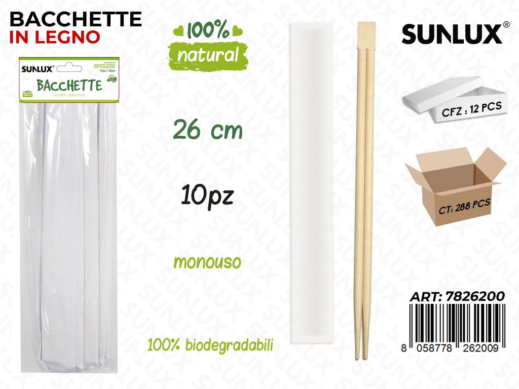 Baccette in Legno Biodegr. 10PCS 23CM