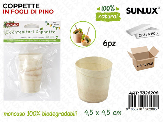 Coppette in Pino Biodegr. 6PCS 4.5*4.5CM