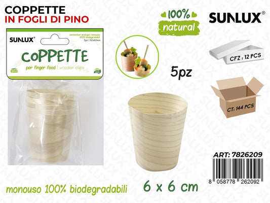 Coppette in Pino Biodegr. 5PCS 6*6CM