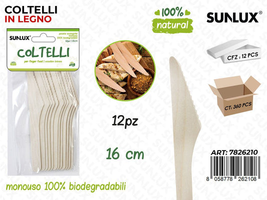 Coltelli in Legno Biodegr. 12PCS 16CM