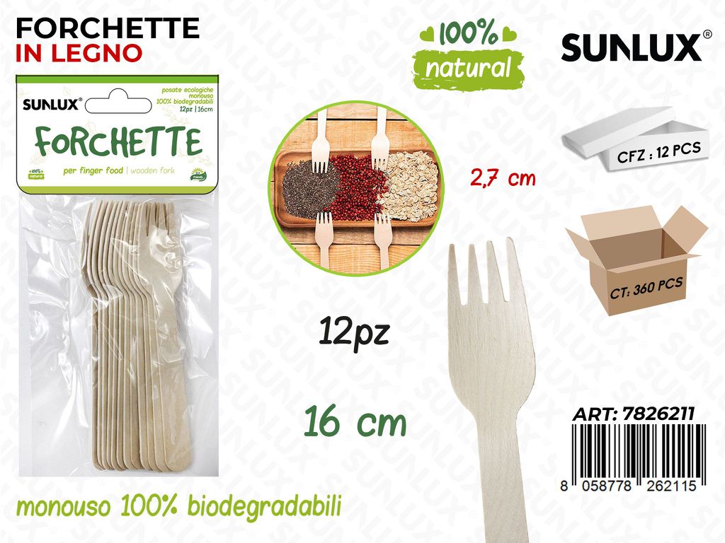 Forchette in Legno Biodegr. 12PCS 16CM