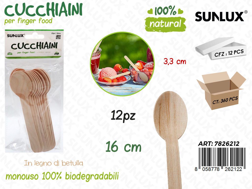 Cucchiaini in Legno Biodegr. 12PCS 16CM