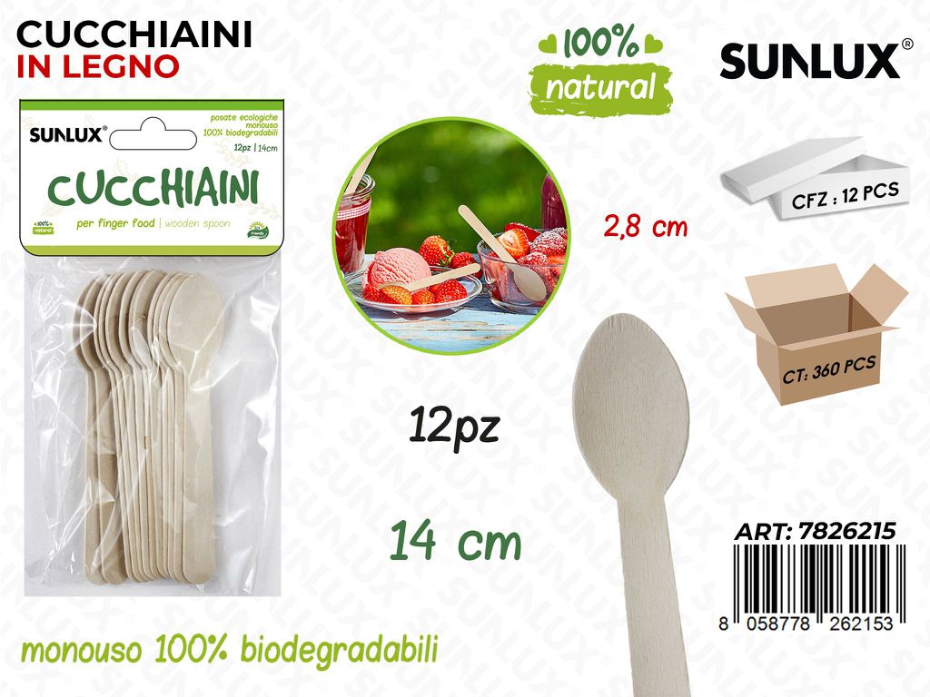 Cucchiaini in Legno Biodegr. 12PCS 14CM