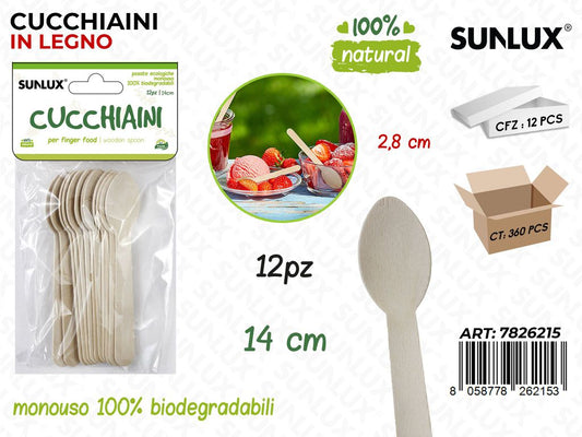Cucchiaini in Legno Biodegr. 12PCS 14CM
