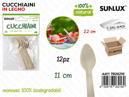 Cucchiaini in Legno Biodegr. 12PCS 11CM