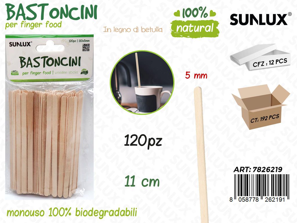 Bastoncini in Legno Biodegr. 120PCS 11CM