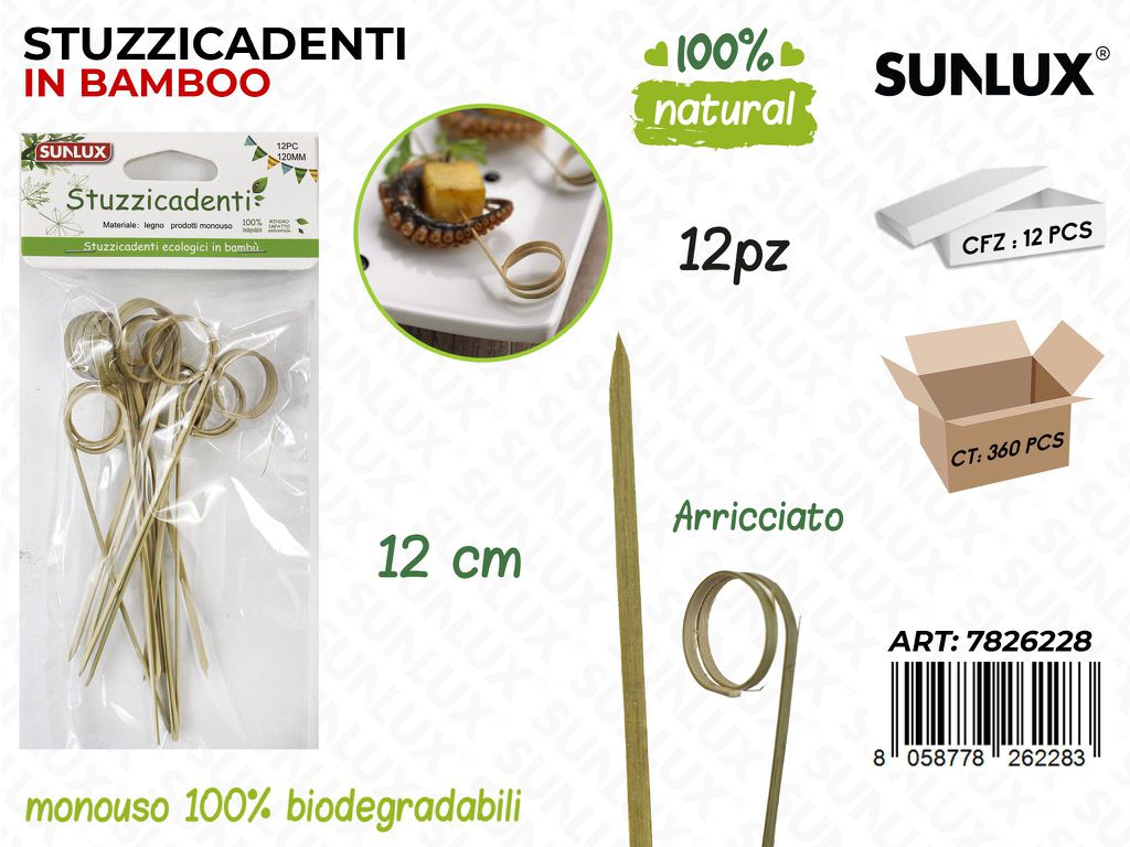 Stuzzicadenti in Bamboo Biodegr. 12PCS 12CM