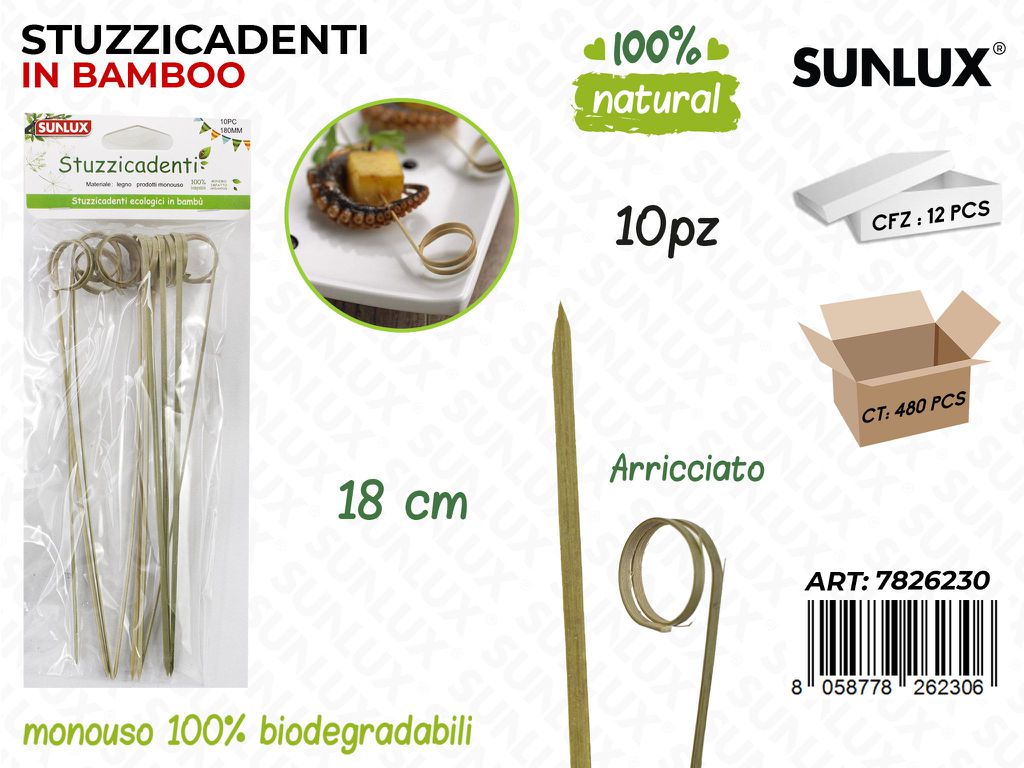 Stuzzicadenti in Bamboo Biodegr. 10PCS 18CM